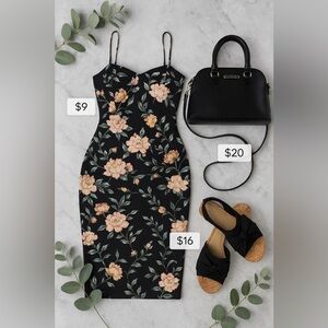 Chic Black Floral Midi Dress